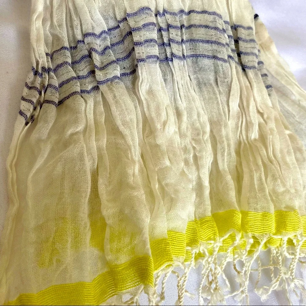 American Eagle Lightweight Blue/Yellow/White Striped Scarf with Tassels